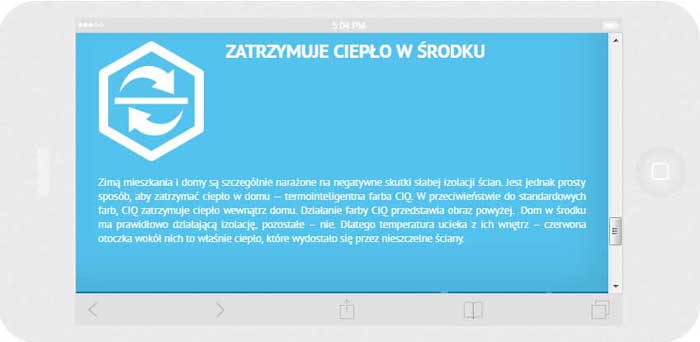 <p>Software auf Bestellung für Polifarb Kalisz S.A. - Website.<br />Website in RWD-Technik. <br />Präsentation der Startseite auf dem iPhone 6 im Panoramaformat, Bildschirmbreite 736 px</p>