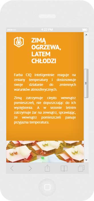 <p>Software auf Bestellung für Polifarb Kalisz S.A. - Website.<br />Website in RWD-Technik. <br />Präsentation der Startseite auf dem iPhone 5 im Porträtformat, Bildschirmbreite 320 px</p>