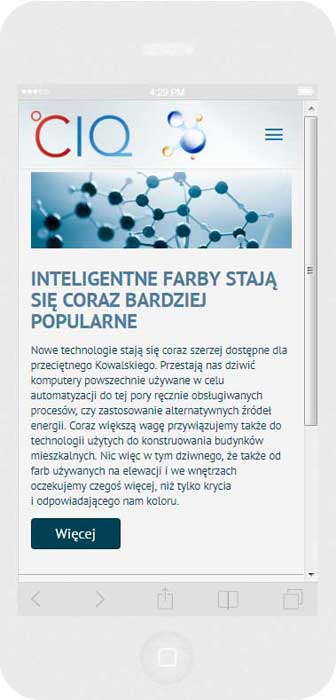<p>Software auf Bestellung für Polifarb Kalisz S.A. - Website.<br />Website in RWD-Technik. <br />Präsentation der gewählten Website auf dem iPhone6 im Porträtformat, Bildschirmbreite 375 px</p>