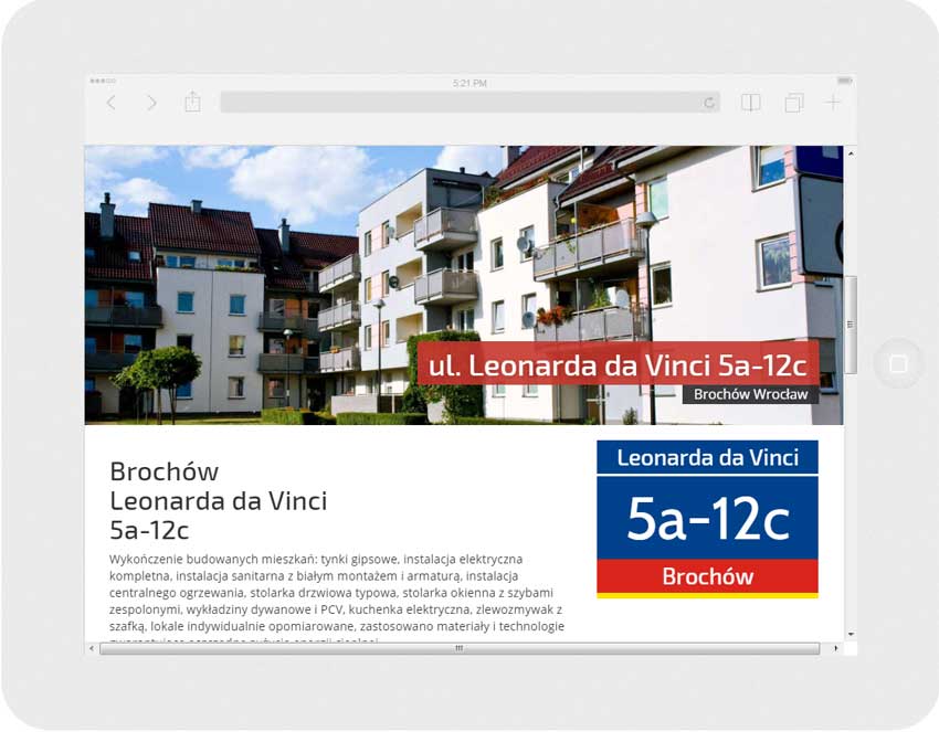 <p>Software realizado por encargo para TBS Wrocław Sp. z o.o.: página web.<br />Página web realizada con la metodología RWD.<br />Presentación de la página web elegida en un Ipad en modo panorámico con la anchura de pantalla 1024 px.</p>