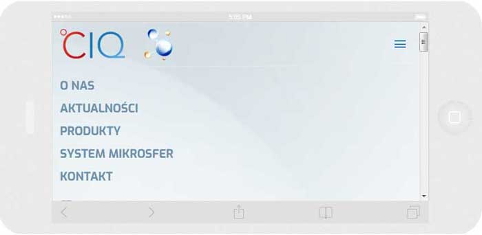 Software personalizzato. Per l'azienda Polifar Kalisz abbiamo creato il sito web in tecnica del RWD.<br>L'aspetto del menu del sito web. La modalità panorama sull' iPhone6. Larghezza dello schermo 736px