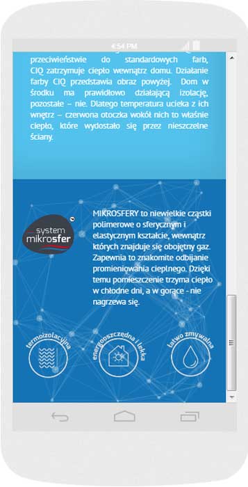 Oprogramowanie na zamówienie dla Polifarb Kalisz - strona internetowa.<br>Strona internetowa w technice RWD. <br>Prezentacja głównej strony WWW na Android (Nexus 4) w układzie portret szerokość ekranu 384 px