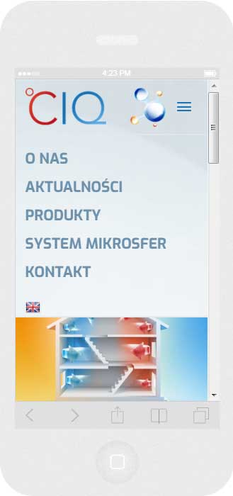 Oprogramowanie na zamówienie dla Polifarb Kalisz - strona internetowa.<br>Strona internetowa w technice RWD. <br>Prezentacja układu menu strony WWW na  iPhone 5 w układzie portret szerokość ekranu 320 px