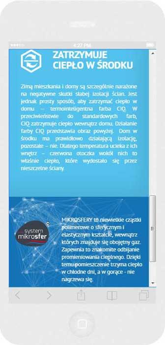 Oprogramowanie na zamówienie dla Polifarb Kalisz - strona internetowa.<br>Strona internetowa w technice RWD. <br> Prezentacja głównej strony WWW na  iPhone 6 w układzie portret szerokość ekranu 375 px